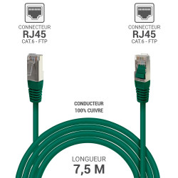Câble réseau RJ45 Cat. 6 100% cuivre blindé FTP vert 7.50m