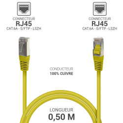 Câble réseau RJ45 Cat. 6a 100% cuivre S/FTP LSOH jaune 0.50m