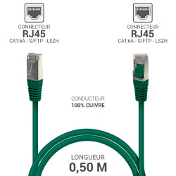 Câble réseau RJ45 Cat. 6a 100% cuivre S/FTP LSOH vert 0.50m