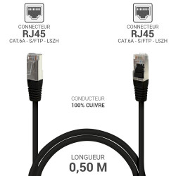 Câble réseau RJ45 Cat. 6a 100% cuivre S/FTP LSOH Noir 0.50m