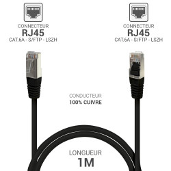 Câble réseau RJ45 Cat. 6a 100% cuivre S/FTP LSOH Noir 1.00m