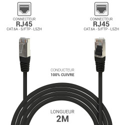 Câble réseau RJ45 Cat. 6a 100% cuivre S/FTP LSOH Noir 2.00m