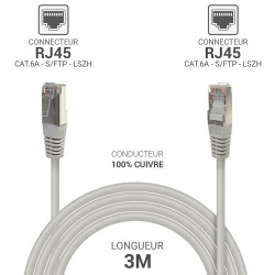 Câble réseau RJ45 Cat. 6a 100% cuivre S/FTP LSOH gris 3.00m