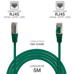 Câble réseau RJ45 Cat. 6a 100% cuivre S/FTP LSOH vert 5.00m