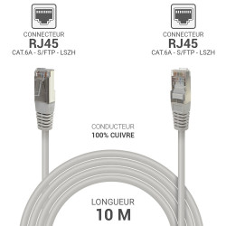 Câble réseau RJ45 Cat. 6a 100% cuivre S/FTP LSOH gris 10.00m