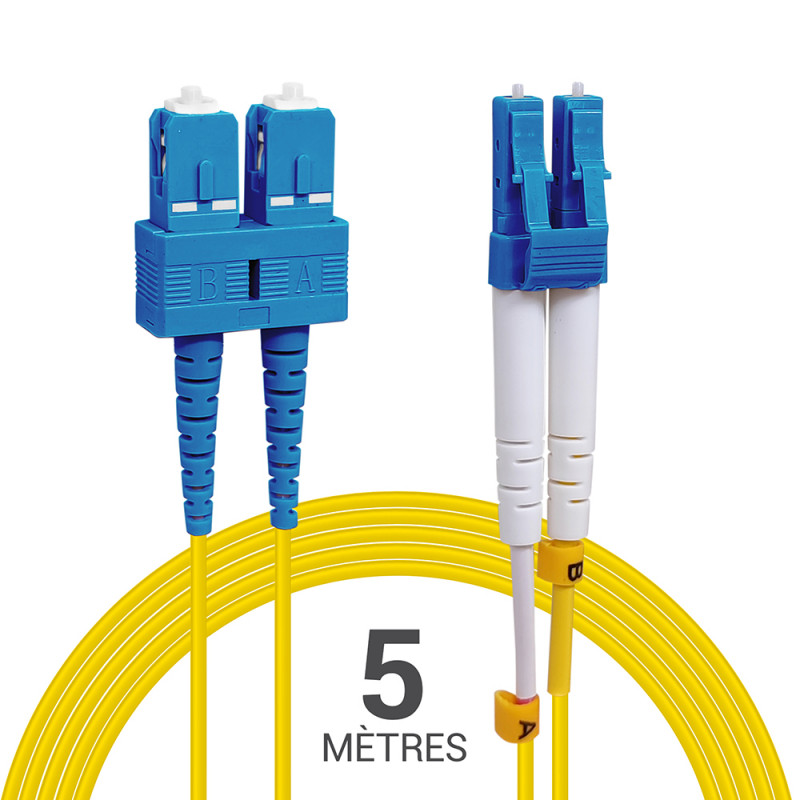 Jarretière optique monomode OS2 9/125 duplex Zipp jaune SC/LC 5.00m