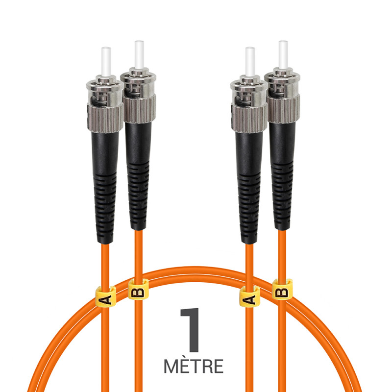 Jarretière optique Multim OM1 62.5/125 duplex Zipp orange ST/ST 1.00m
