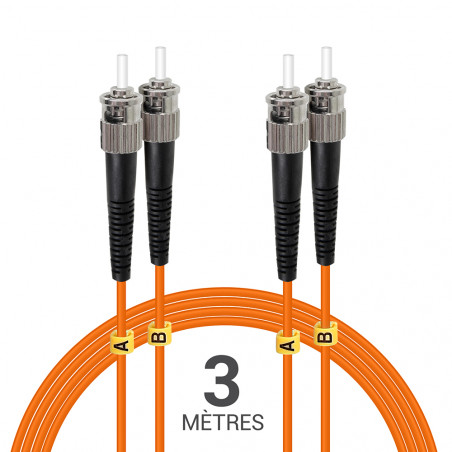 Jarretière optique Multim OM1 62.5/125 duplex Zipp orange ST/ST 3.00m