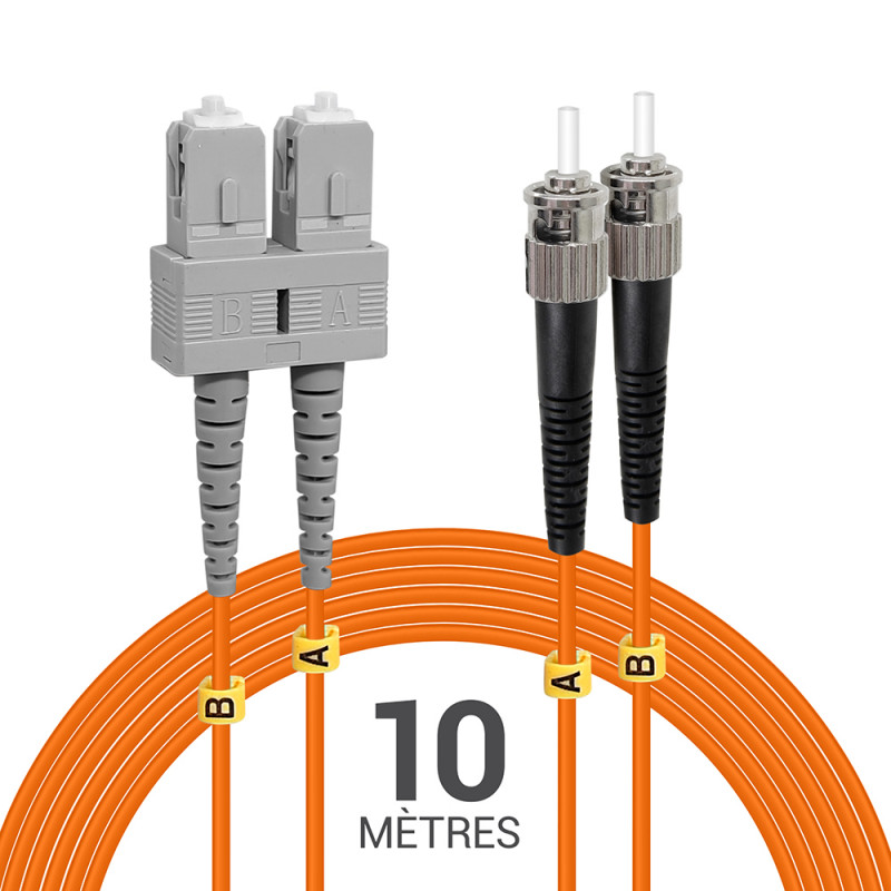 Jarretière optique Multim OM1 62.5/125 duplex Zipp orange ST/SC 10.0m
