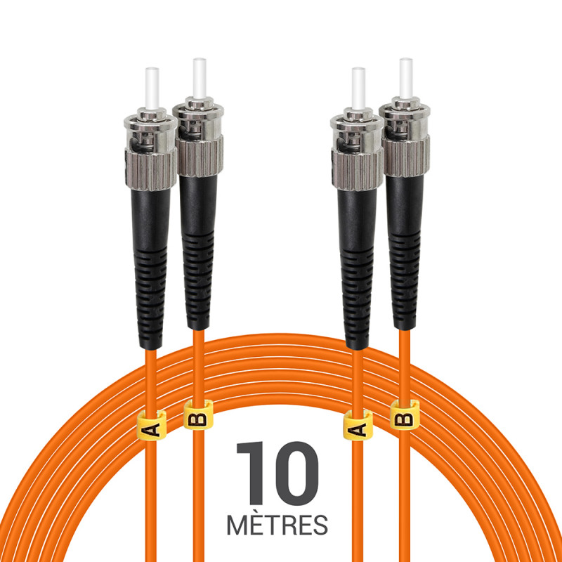 Jarretière optique Multim OM2 50/125 duplex Zipp orange ST/ST 10.00m