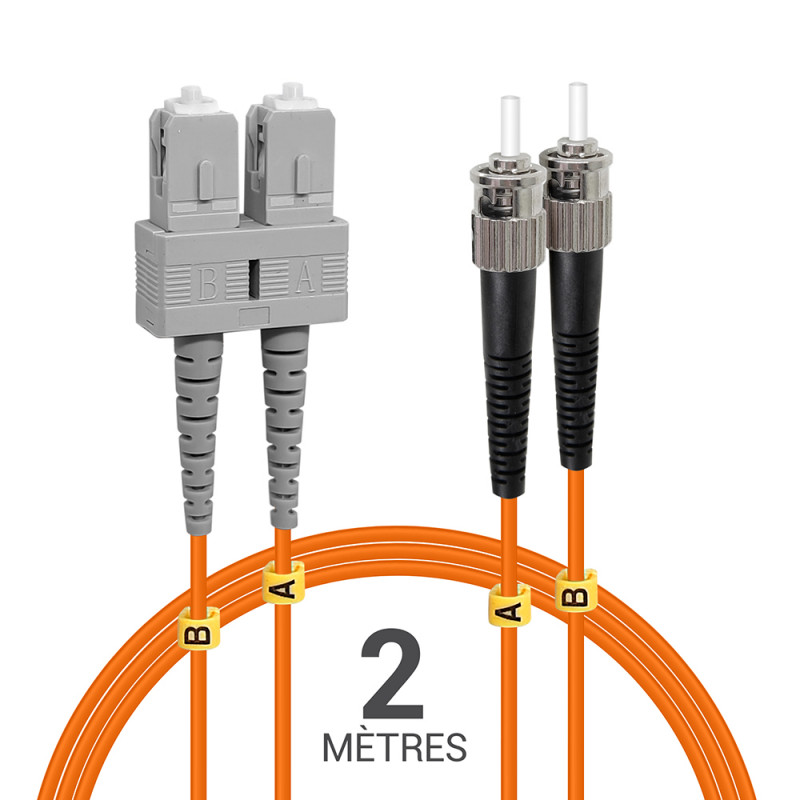 Jarretière optique Multim OM2 50/125 duplex Zipp orange ST/SC 2.00m