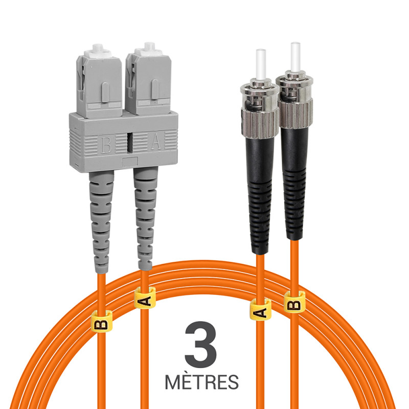 Jarretière optique Multim OM2 50/125 duplex Zipp orange ST/SC 3.00m