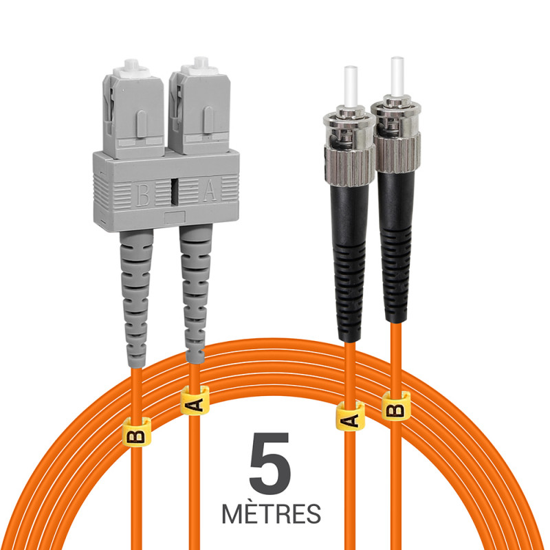 Jarretière optique Multim OM2 50/125 duplex Zipp orange ST/SC 5.00m