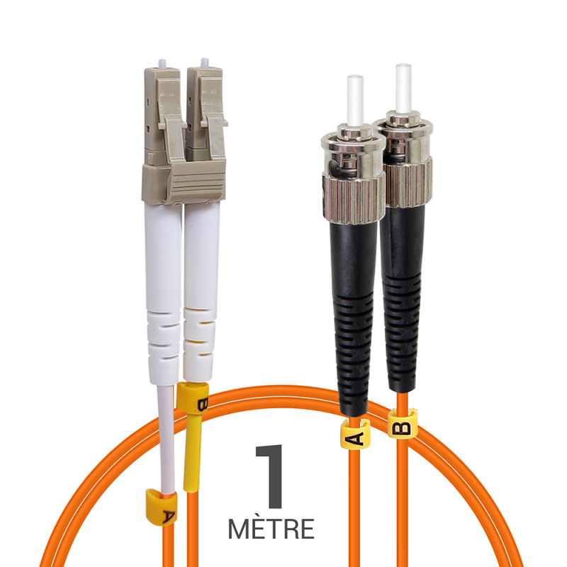 Jarretière optique Multim OM2 50/125 duplex Zipp orange ST/LC 1.00m