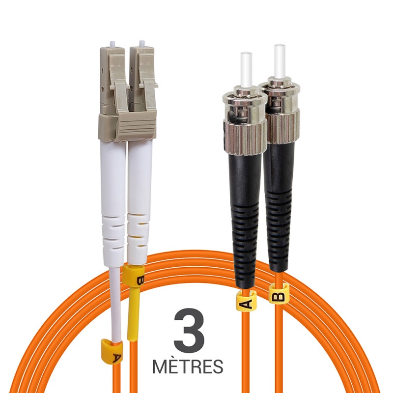 Jarretière optique Multim OM2 50/125 duplex Zipp orange ST/LC 3.00m