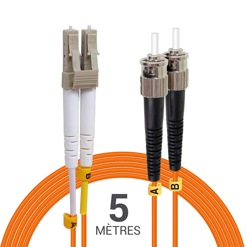 Jarretière optique Multim OM2 50/125 duplex Zipp orange ST/LC 5.00m