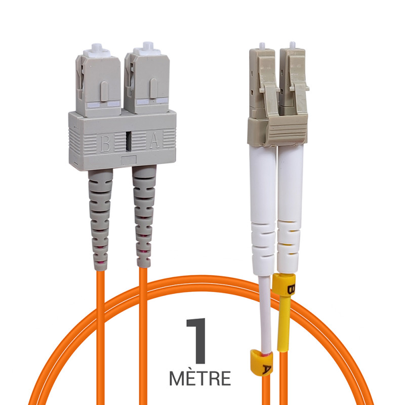 Jarretière optique Multim OM2 50/125 duplex Zipp orange SC/LC 1.00m