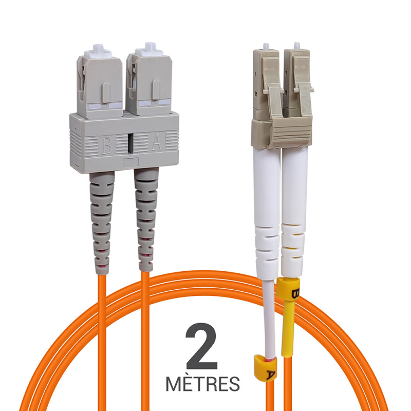 Jarretière optique Multim OM2 50/125 duplex Zipp orange SC/LC 2.00m
