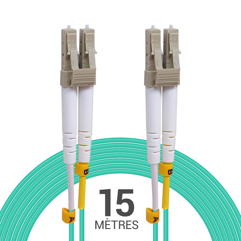 Jarretière opti Multim OM3 50/125 duplex Zipp aqua Turq LC/LC 15.00m