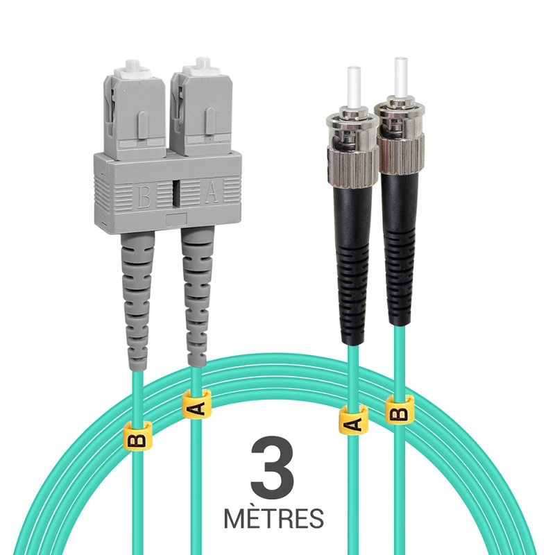 Jarretière opti Multim OM3 50/125 duplex Zipp aqua Turq ST/SC 3.00m