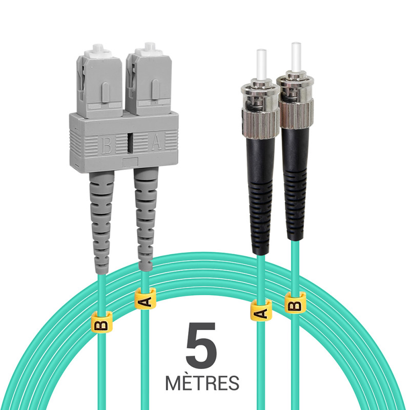 Jarretière opti Multim OM3 50/125 duplex Zipp aqua Turq ST/SC 5.00m