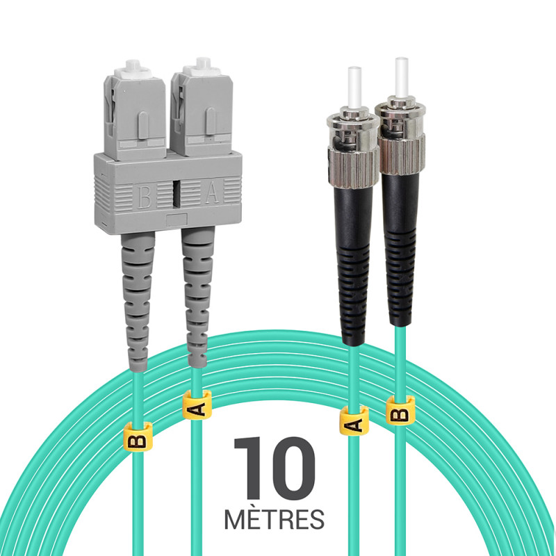 Jarretière opti Multim OM3 50/125 duplex Zipp aqua Turq ST/SC 10.00m