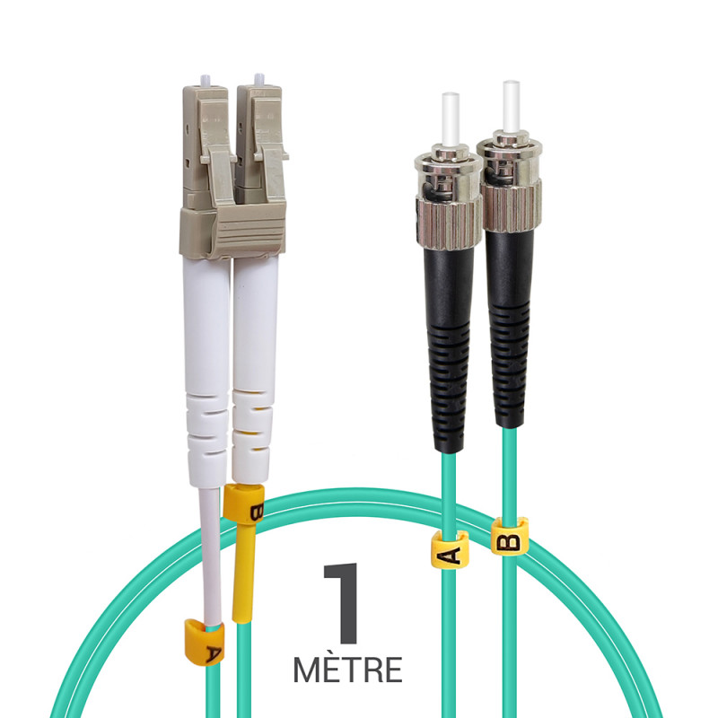 Jarretière opti Multim OM3 50/125 duplex Zipp aqua Turq ST/LC 1.00m