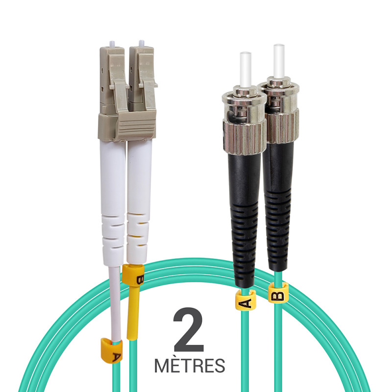Jarretière opti Multim OM3 50/125 duplex Zipp aqua Turq ST/LC 2.00m