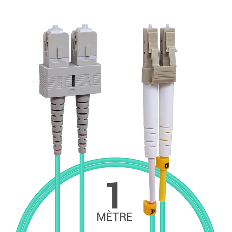 Jarretière opti Multim OM3 50/125 duplex Zipp aqua Turq SC/LC 1.00m