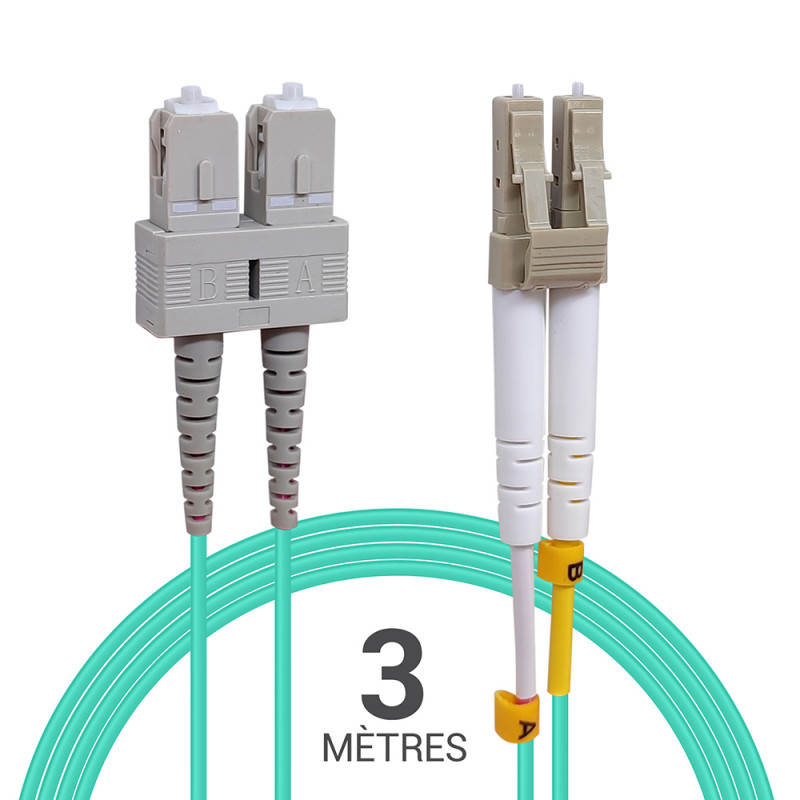 Jarretière opti Multim OM3 50/125 duplex Zipp aqua Turq SC/LC 3.00m