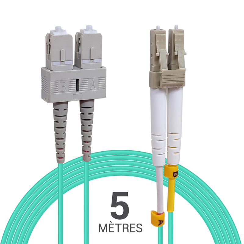 Jarretière opti Multim OM3 50/125 duplex Zipp aqua Turq SC/LC 5.00m