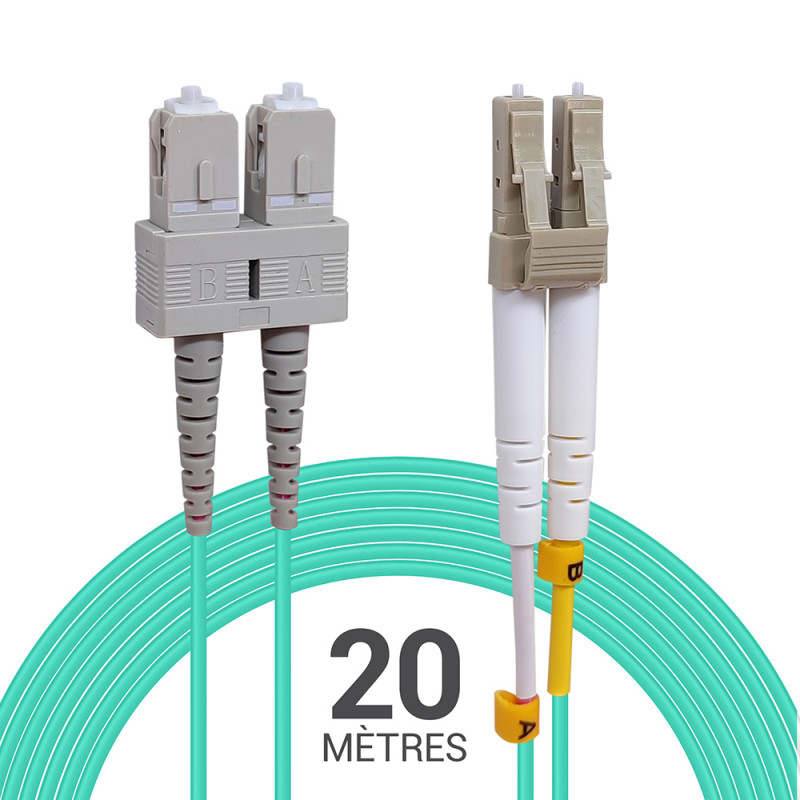 Jarretière opti Multim OM3 50/125 duplex Zipp aqua Turq SC/LC 20.00m
