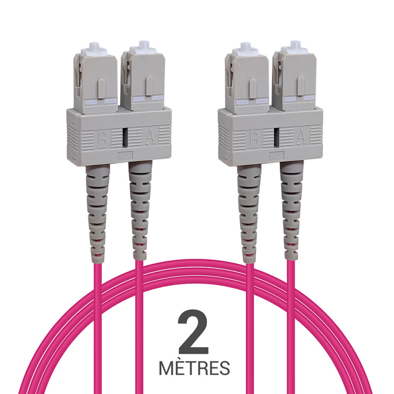 Câble fibre optique 2 m OM4 SC/SC rose 50/125 duplex multimode 