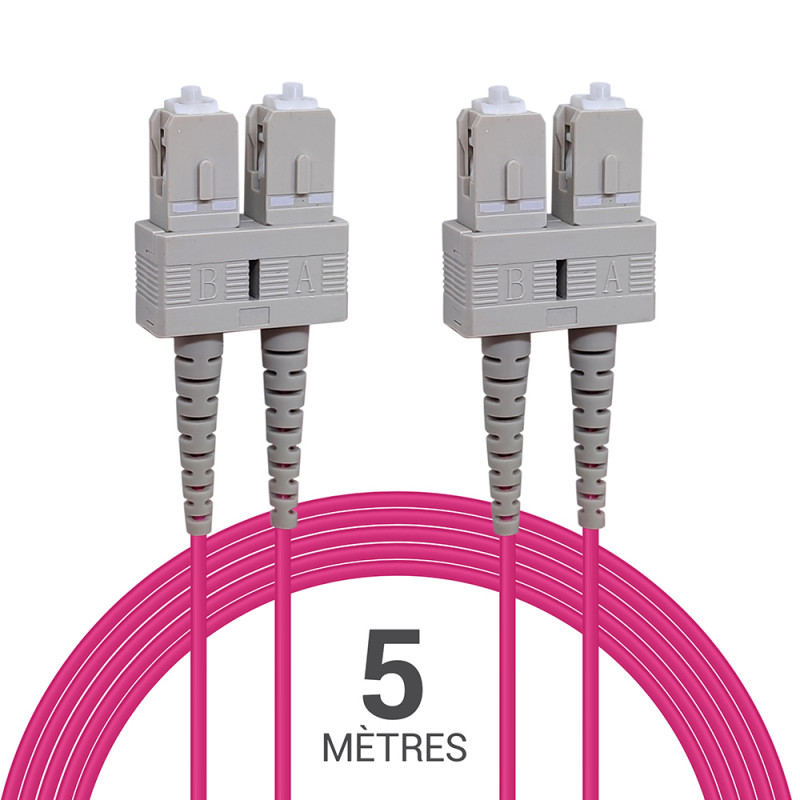 Câble fibre optique 5 m OM4 SC/SC rose 50/125 duplex multimode