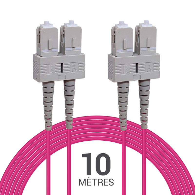 Câble fibre optique 10 m OM4 SC/SC rose 50/125 duplex multimode 