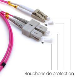 Câble fibre optique 2 m OM4 SC/LC rose 50/125 duplex multimode 