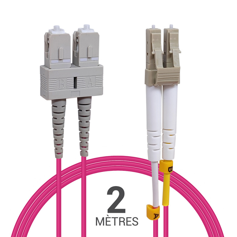 Câble fibre optique 2 m OM4 SC/LC rose 50/125 duplex multimode 