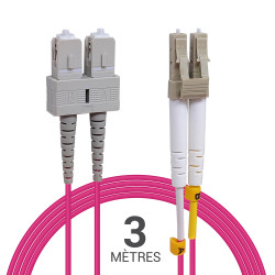 Câble fibre optique 3 m OM4 SC/LC rose 50/125 duplex multimode 