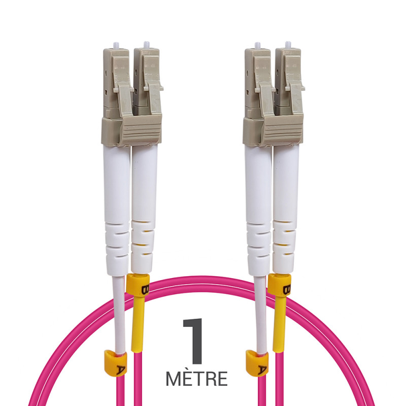 Câble fibre optique 1 m OM4 LC/LC rose 50/125 duplex multimode 