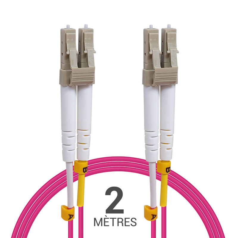 Câble fibre optique 2 m OM4 LC/LC rose 50/125 duplex multimode 