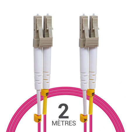 Câble fibre optique 2 m OM4 LC/LC rose 50/125 duplex multimode 