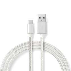 Câble USB-C vers USB Charge et transfert données nylon tressé 1m Blan
