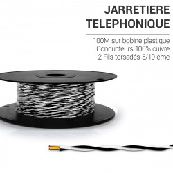Jarretière Téléphoniques 5/10EME Noir / Blanc 100 m 2 fils cuivre