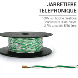 Jarretière Téléphoniques 5/10EME Vert / Blanc 100 m 2 fils cuivre