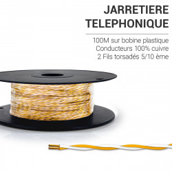 Jarretière Téléphoniques 5/10EME Jaune / Blanc 100 m 2 fils cuivre