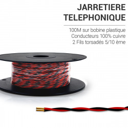 Jarretière Téléphoniques 5/10EME Noir / Rouge 100 m 2 fils cuivre