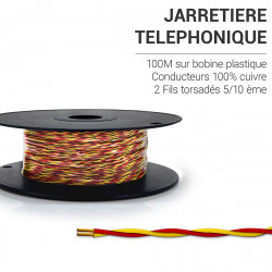 Jarretière Téléphoniques 5/10EME Jaune / Rouge 100 m 2 fils cuivre