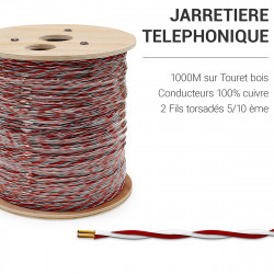 Jarretière Téléphoniques 5/10ème Rouge / Blanc 1000m 2 fils cuivre