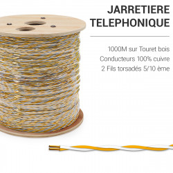 Jarretière Téléphoniques 5/10EME Jaune / Blanc 1000 m 2 fils cuivre