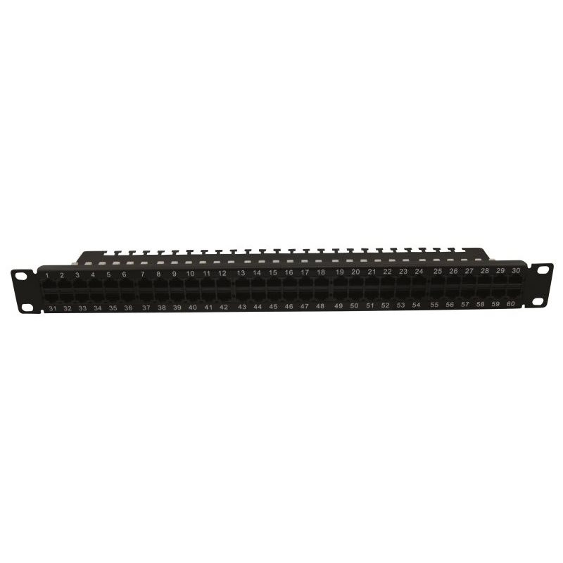 Panneau de brassage téléphonique noir 19'' 1U 60 ports ISDN Cat. 3